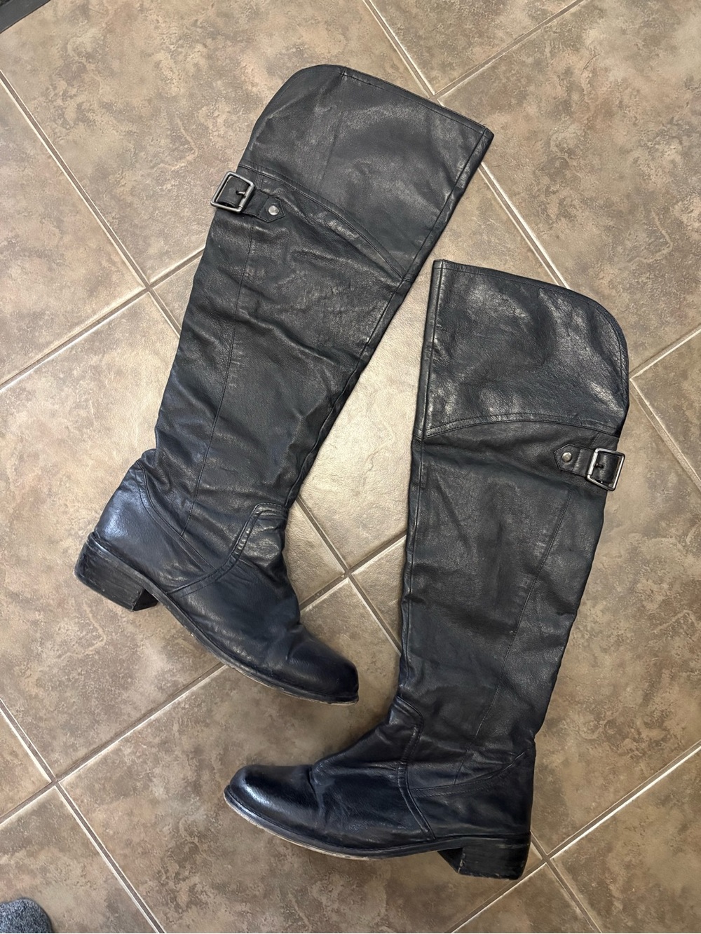 Steve Madden Black Over-the-Knee Leather Boots with Buckle